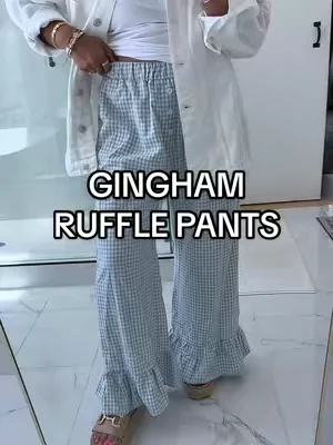My favorite gingham ruffle pants!  #ginghampants #ginghamrufflepants #loungepants #oversizedpants #dealsforyoudays @UEU.shop 