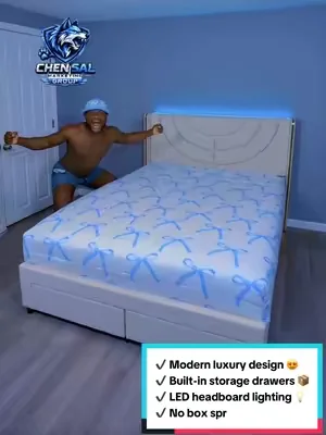 Upgrade your bedroom with this beautiful upholstered LED bed frame! ✨ ✔️ Modern luxury design 😍 ✔️ Built-in storage drawers 📦 ✔️ LED headboard lighting 💡 ✔️ No box spring needed 🛏️ ✔️ Strong wooden slat support 💪 ✔️ Soft upholstered wingback headboard ☁️ ✔️ Keep blankets, clothes & more organized 👕 Turn your bedroom into a cozy and elegant space while adding extra storage! 🔥✨ #BedFrame #BedroomMakeover #HomeDecor #FurnitureFinds #StorageBed  