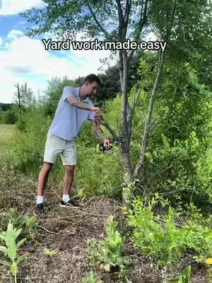 Seriously wish I got one of these a lot sooner #minichainsaw #chainsaw #yardwork #landscaping #treetrimmimg 