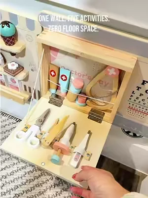 This pretend play wall panel has to be one of my favorite things I’ve ever bought for our playroom! #toddleractivities #pretendplay #toddlertoys #sensoryplay #dealsforyoudays 