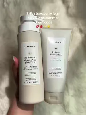 my holy grail for my bad strawberry legs and KP arms 🙏🏻😭❣️ @Naturium #strawberryskinsolution #KP #keratosispilaris #Dealsforyoudays #Tiktokshopcreatorpicks  Naturium KP body scrub the smoother glycolic acid body wash strawberry legs solution chicken skin keratosis pilaris treatment tiktok shop buy with coupon