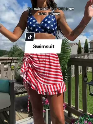 High waisted two piece swimsuit that’s cute and full coverage 👏🏻 #4thofjulyoutfit 