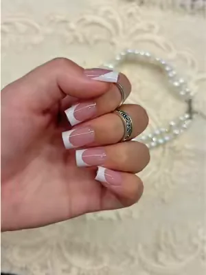 Gloss sheer pink nude base + asymmetrical rounded white tip, unique minimalist manicure ✨LW  #frenchtipnails #pressonnails #nailsartvideos #nailsdesign #summernails 