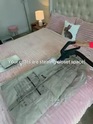 A closet space-saver for the bulky pieces that take up way too much room 👗 These hanging vacuum storage bags are made for clothing, coats, jackets, suits, seasonal outfits, and closet overflow. They hang right on the closet rod, compress with a vacuum, and help create more space without having to shove everything into bins or piles. The clear design also makes it easy to see what’s stored inside, so your clothes stay organized and easy to find. #vacuumstoragebags #hangingstoragebags #closetorganization # #closetstorage hanging vacuum storage bags vacuum storage bags space saver bags closet space saver hanging garment storage clothing storage bags coat storage bags suit storage bags seasonal clothing storage closet organization