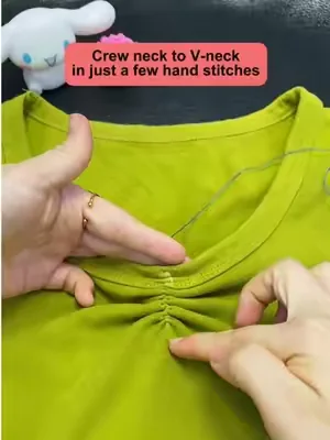 Crew neck to V-neck in just a few hand stitches.#sewinghacks #handmadeclothes#DealsForYouDays #SummerWins#TikTokShopDealsforYouDays
