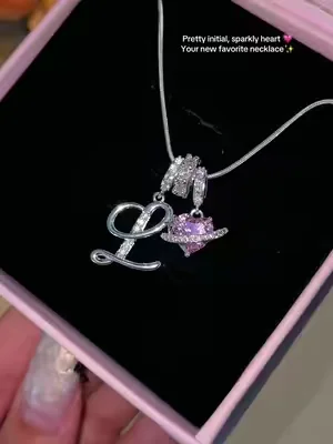 Pink initial heart necklace 💕 I am wearing it now 😍💕 #fyp #usa #tewiky #necklace #initial