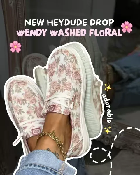 How cute is the Wendy washed floral!? The comfiest and lightest shoes you’ll slip on your feet. #heydudeshoes #sliponshoes #floralprint #everydaycomfort #comfyshoes @HeyDude 