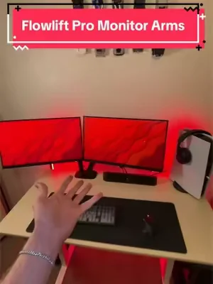 Every setup needs this #flowliftpro #monitorarms #huanuo #dealsforyoudays #monitormounts 