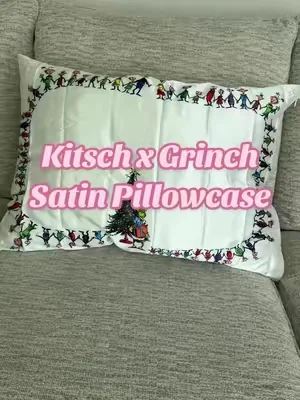 Holiday beauty find 🎄💚 The Kitsch x Grinch satin pillowcase is adorable and helps reduce frizz while you sleep. Perfect Christmas gift, stocking stuffer, satin pillowcase for hair care, beauty sleep essential, Grinch merch, holiday must-have. #Kitsch #Grinch #SatinPillowcase #HairCare #HolidayGiftIdeas   