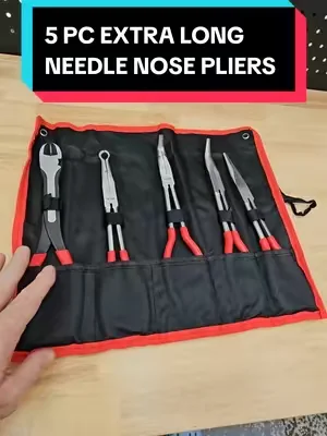VEVOR  5 PACK EXTRA LONG 11 IN NEEDLE NOSE PLIER SET, STRAIGHT, 45, 90, ROUND NOSE AND SIDE CUTTERS, ERGONOMIC SLIP RESISTANT HANDLES, IN A ROLL UP POUCH. #plierset #pliers #tiktokshopcreatorpicks #summervibes #dealsforyoudays @VEVOR Store @CreatorCollab_Mabel @Haidee_Collab 