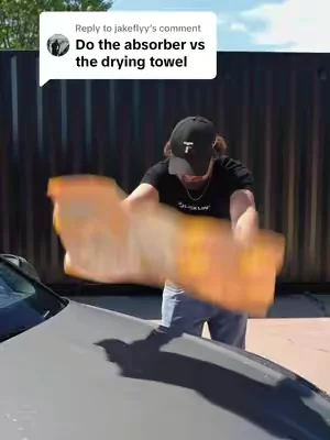 Replying to @jakeflyy Absorber vs drying towel… what are you choosing? #blackline #fyp #detailing #cars #towel 