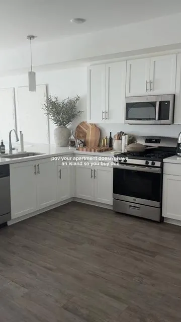 One of the best things I did for this 🏡 #tiktokshop #kitchenisland #apartmentliving #neutralkitchen #smallkitchen 