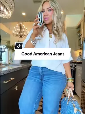 @GOOD AMERICAN has the best jeans & they’re short girl approved👏🏼 #widelegjeans #croppedjeans #midsizeoutfits #DealsForYouDays #Summerwins 