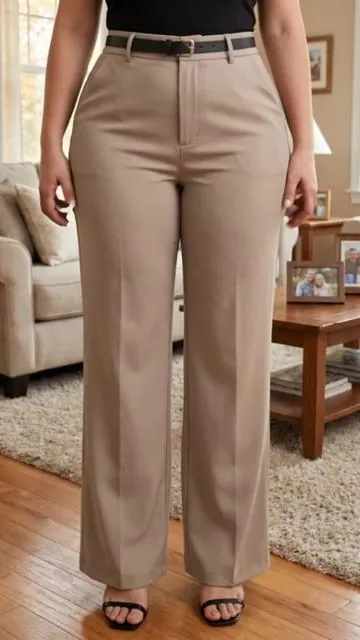 Women's Elegant Business Casual Plain Long Pants, Business Casual Trousers, Zipper Fly Design, High Waist Loose-Fit Straight Leg Pants, Womenswear, Bottom, No Belt Needed. #pants #elegant #spotlightfinds #womensfashion #ootd 