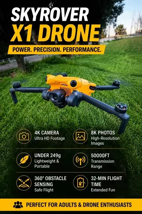 The SKYROVER X1 packs premium drone features into a lightweight design under 249g. Capture stunning 4K video and 8K photos, enjoy up to 32 minutes of flight time, and fly confidently with 360° obstacle avoidance. Perfect for travel, outdoor adventures, real estate, and content creators looking for incredible aerial footage. #SKYROVER #DronePhotography #4KDrone #AerialPhotography #SummerVibes @SKYROVER 