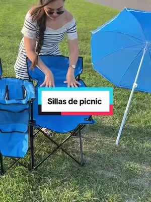 Silla doble con cooler y sombrilla @Costway.US #summeressentialsryoudays #summervibes #outdoorchair #portablechair
