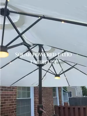 First look at this solar patio umbrella and I’m obsessed already ✨☀️ The built-in lights make it so cozy at night. More videos coming, but I had to share this one first! If the link’s still here, it’s linked. #patioumbrella #dfyd #dealsforyoudays #summervibes #patioumbrellawithlights  
