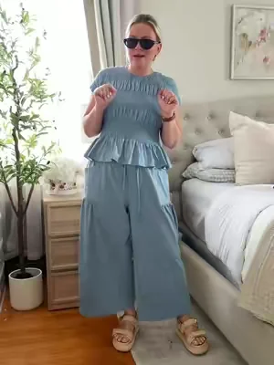 5’5 || 145ish lbs || wearing a small  #twopieceset #TikTokShopFashion #momfashion #summeroutfits @SCUSTY 