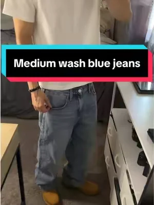 Affordable medium wash blue baggy jeans #baggyjeans #jeans #streetwear #StreetFashion #mensoutfitideas 