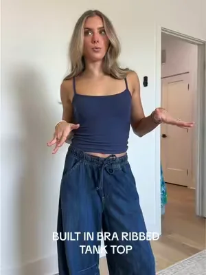 a tank top with a built in bra but instead of it just being a shelf bra with loose pads these pads are stitched into the shirt so they aren’t moving around!! 5’4/xs  #tanktop #builtinbra #builtinbratanktop #dealsforyoudays #builtinbratop @Klassy Network 