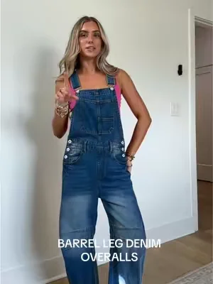 your options are endless when it comes to outfits when wearing overalls because you can wear so many different styles of tops underneath to get a completely different vibe every single time this just with the tank top is a bit more casual versus when I wear a sheer Lacey blouse underneath would be a little bit more elevated 5’4/xs  ##barreloveralls##overallsoutfits##overallsoutfit##dealsforyoudays##denimoveralls