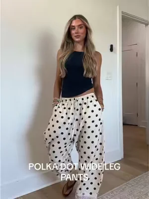 my outfit for the day something trendy and stylish while still being comfortable to the extreme and the lace trim at the bottom of the pant is perfection!! 5’4/xs  #widelegpants #summerpants #polkadotpants #summeroutfits #dealsforyoudays @Uaneo 
