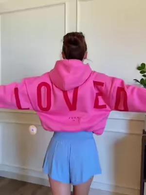 PINK LOVED ARE YOU KIDDING!?!💕 I’m wearing a small for reference :) #christianhoodie #glohoodie #christiantiktok #dealsforyoudays #summerhoodie 