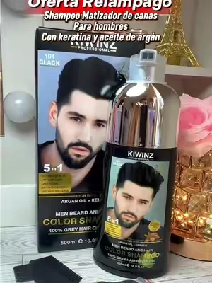 #shampoo #colorshampoo anan #shampooformen #dealsforyoudays  Champú para teñir barba y cabello KIWINZ PRO 5 en 1 para hombres - Fórmula 5 en 1 con aceite de argán y queratina - No mancha la piel - Hidratante y reparador - Champú colorante para el cabello masculino - Acondicionador para el cuidado del cabello 500 ml