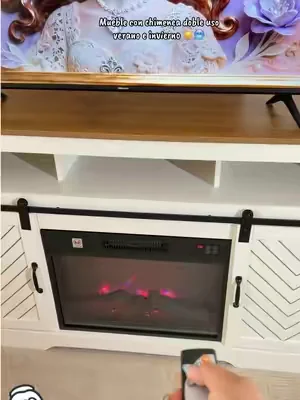 Una belleza 😍✨estuvo agotado más de un mes pero ya regresó 💯✨el mueble con chimenea más viral que sirve en verano e invierno 🥵🥶👆#tvstand #chimenea #DealsForYouDays #summerwins #fire 