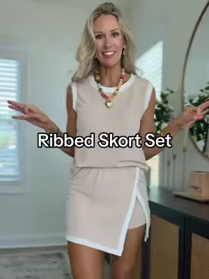 Two piece ribbed skort set! Perfect easy, stretchy, comfy, & cute summer outfit.✨ #skortoutfit #twopieceset #dealsforyoudays #summeroutfits #summerstyle @Evaless official 