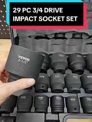 VEVOR 29 PC 3/4 DRIVE IMPACT SOCKET SET, 6 POINT, CRO-MO SOCKETS, FROM 3/4"-2-1/2", IN A CASE. #impactsocket #socketset #tiktokshopcreatorpicks #summervibes #dealsforyoudays @VEVOR Store @CreatorCollab_Mabel @Haidee_Collab 