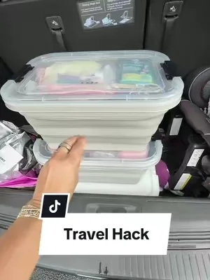 Road trip packing hack 🚗✨ Instead of dragging suitcases for a quick family trip, I loaded all of my girls’ clothes into one collapsible bin and all of our stuff into another. They fit perfectly in the trunk, made unpacking so much easier, and when we’re not traveling they fold flat for storage. Sometimes the simplest solutions are the best ones. 🙌 #organizationhacks #roadtriphack #travelorganization #momlife #tiktokshopfinds 