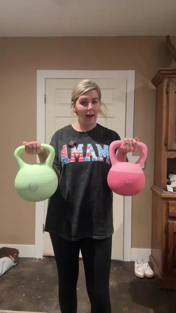 I’m down 10# and trying to get stronger!!! Happy to have a little “in home” workout system! #kettlebell #momsoftiktok #athomeworkout 