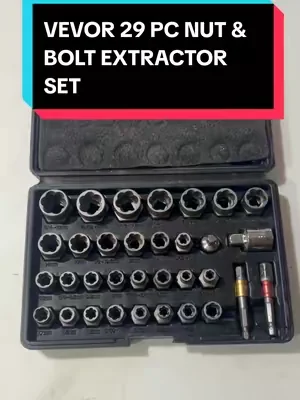 VEVOR CRO-MO 29 PC BOLT EXTRACTOR SET, BOLT & NUT REMOVAL SET, 6MM-19MM, 13/33-3/4, EXTENSIONS AND BIT ADAPTERS IN A CASE. #boltextractor #nutextractor #tiktokshopcreatorpicks #summervibes #dealsforyoudays @VEVOR Store @CreatorCollab_Mabel @Haidee_Collab 