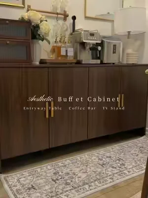 Buffet Cabinet ✨Color: Walnut. I can’t believe the amount of storage you get with this table. It’s 60” wide so it’s slim without taking a lot of floor space. #homedecor #coffeebar #storagesolutions #dealsforyoudays #4thofjuly