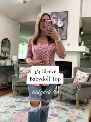 Flattering and comfy babydoll top with 3/4 length sleeves. I’m 5’7” 140 in a medium. It is true to size! @WIHOLL FASHION 