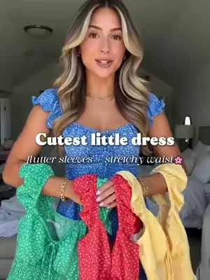Cute flutter sleeve floral mini dress with stretch waist, multiple summer colors to pick!#FlutterSleeveDress #FloralMiniDress #SummerCasualDress #StretchyWaistDress #dealsforyoudays 