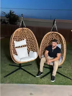 [Ofertas para los días] Silla oscilante de huevo - Mimbre. Diseño, perfecto para uso en interiores y exteriores, soporta hasta 350 libras, incluye cojin para Comodidad extra. #sillahuevo #sillademimbre #silla #DealsForYouDays #tiktokshopcreatorpicks 