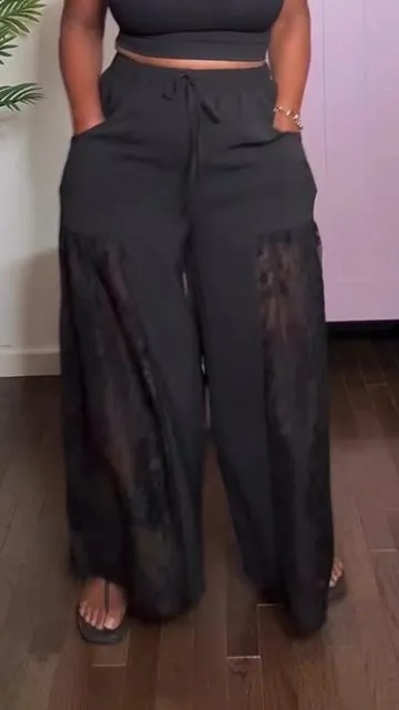 @Chicovar Chicovar Women's Boho Lace Splicing Wide Leg Pants, High-Waisted Stretchy Drawstring Design, Lightweight, Flowy, Summer Trousers with Pockets & Casual, Daily, Beach Vacation,  #Summervibes #SwimWeek #DealsForYouDays #TikTokShopSummerTurnUp #shippedbytiktok 