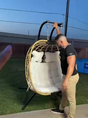 Double Egg Swing Chair with Stand- 600/700 Ibs Weight Capacity, Outdoor Indoor Wicker Rattan Hanging Egg Chair with Cushion, Porch Swing Patio Furniture. #patiodesign #sillasparapatio #tiktokshopcreatorpicks #SummerWins #DealsForYouDays 
