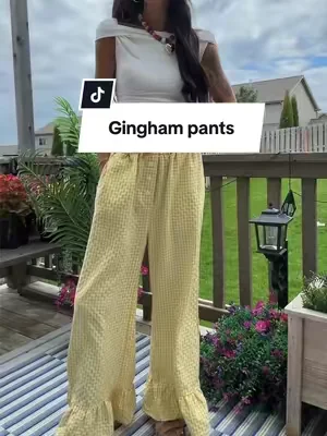 Gingham ruffle pants #summeroutfit #linenstyle #dealsforyoudays 