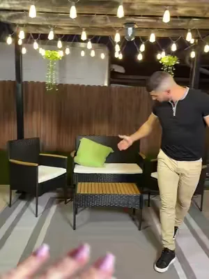 Juego de muebles de patio de 4 piezas Walsunny, juego de patio de mimbre al aire libre con cojines y mesa de madera para césped en el patio trasero, comedor rústico compacto. #patio #walsunnyfurniture #tiktokshopcreatorpicks #SummerWins #DealsForYouDays 