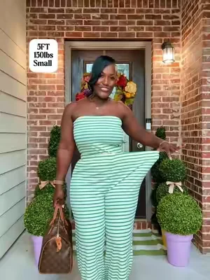 KatchMe Women's Casual Color Matching Stripe Slim Tube Top & Low-Rise Wide Leg Trousers Co-ord, Lightweight Wrinkle-Resistant Spring & Summer Outfits, Skin-Friendly Two Piece Sets  #tiktokshopsummerturnup #summeressentials #Summervibes #summerwins #dealsforyoudays 