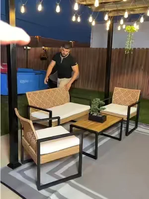 Phivilla Home Juego de muebles de mimbre para patio al aire libre, sofá de dos plazas y sillas acolchadas de ratán, con mesa de centro de madera de acacia, elegantes asientos para todo clima para jardín, patio trasero y piscina, SpringGlowUp. #patio #verano #tiktokshopcreatorpicks #SummerWins #DealsForYouDays 