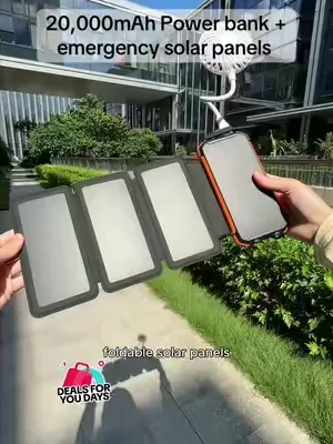 20,000mAh power bank + emergency solar panels + wireless charger + flashlight.  #powerbank #portablepowerbank #solarpowerbank #dealsforyoudays #summerwins 