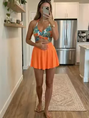 B2prity Women Cutout One Piece Skirt Swimsuit V Neck Wrap Tie Back Swimdress Tummy Control Bathing Suits High Rise Swimwear High Waist Swimwsuit SummerVibes##Outdoorfun##womensfashion##tiktokshop##summervibes##fyp
