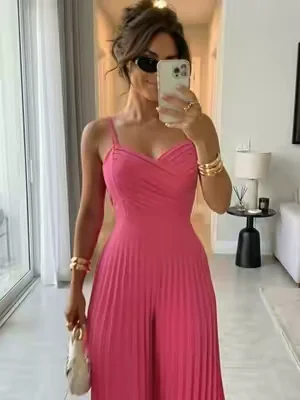 Adjustable Spaghetti Strap V Neck Jumpsuit##fyp #OOTD #summerwins #casualoutfits #jumpsuit 