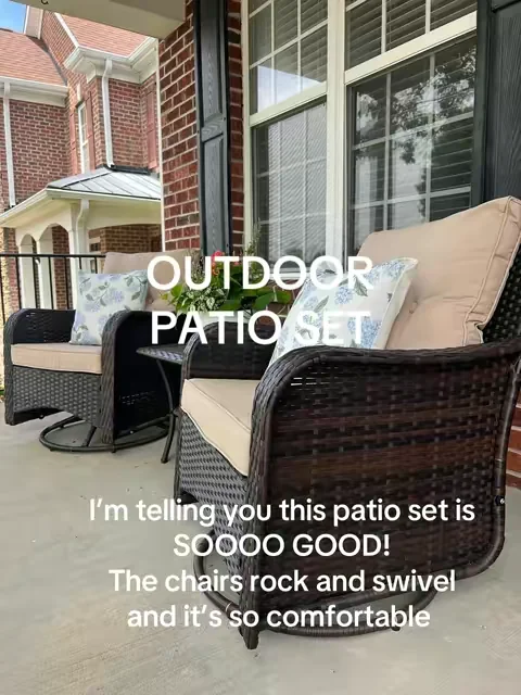 I bought this thinking it would just make my porch look prettier, but now I’m actually using my porch every single day. The chairs rock and swivel, which is so much more comfortable than regular patio chairs, and having the matching table in the middle just makes everything feel complete. #outdoorfurniture #rockingchair #swivelchair #dealsforyoudays #tiktokshopcreatorpicks 