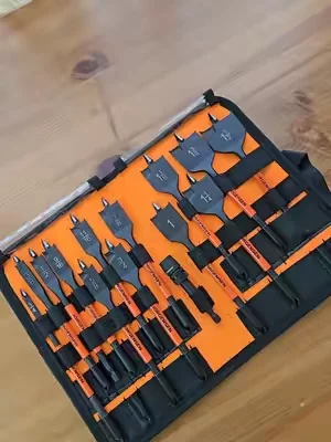 Jorgensen 14-Piece Spade Drill Bit Set with sizes from 1/4" to 1-1/2", self-feeding tips, and fast chip removal. Perfect paddle drill bits for woodworking, electrical installations, framing projects, and clean hole drilling. #woodworking #toolreview #drillbitset #carpentertools  #workshoptools