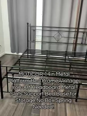 MUTICOR 14in Metal Platform Bed Frame,Vintage Iron-Art Headboard【Frame Only No Mattress】Metal Slats Support Bed Base for Storage,No Box Spring Needed,Full/King/Queen Size Bed Frame##TikTokShopDealsforYouDays#DealsforYouDays#Summervibes#Summergarden